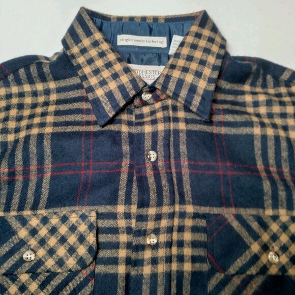 Westchester Classics Shirt Jacket Men Medium Blue Brown Plaid Work Grandpa - Picture 8 of 12